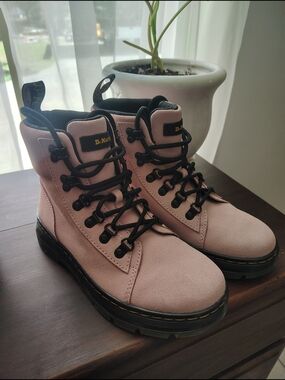 New Dr. Martens Women's Pink Suede Lace-Up Utility Boots